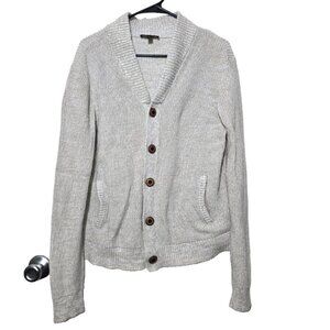 Express Mens Cardigan L Full Button Chunky Knit V-neck Fisherman Pockets Cotton